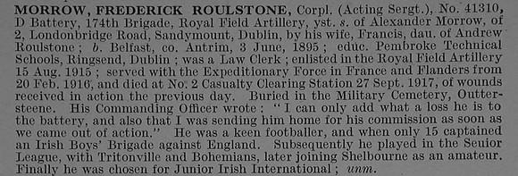 Morrow F R Cpl 41310 Royal Field Artillery Obit De Ruvignys Roll Of Honour Vol 4