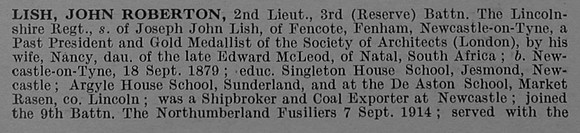 Lish J H 2nd Lt 3rd Lincolnshire Regiment Obit Part 1 De Ruvignys Roll Of Honour Vol 4