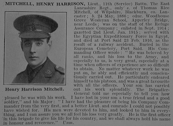 Mitchell H H Lt 11th East Lancs Regiment Obit De Ruvignys Roll Of Honour Vol 3