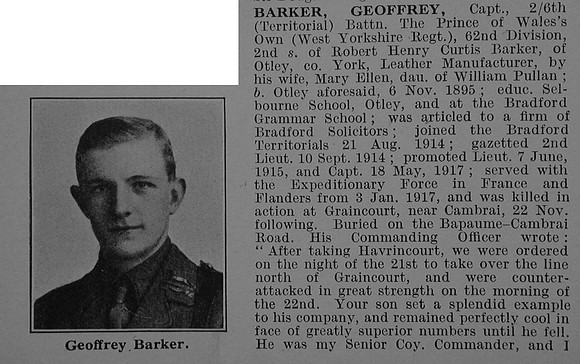 Barker G Captain 6th West Yorkshire Regiment Obit Part 1 De Ruvignys Roll Of Honour Vol 4