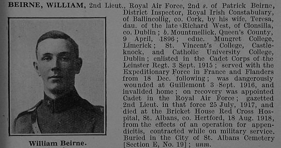 Beirne W 2nd Lt Royal Air Force Obit De Ruvignys Roll Of Honour Vol 4