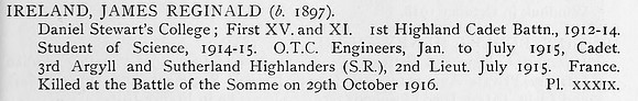 Ireland J R 2nd Lt Argyll And Sutherland Highlanders Obit