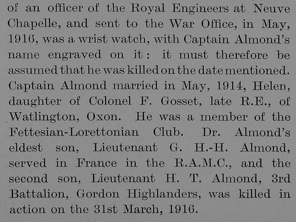 Almond R L Captain Royal Engineers Obit Part 3 The Bond Of Sacrifice Vol 2