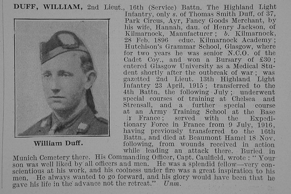 Duff W 2nd Lt 16th Highland Light Infantry Obit De Ruvignys Roll Of Honour Vol 3