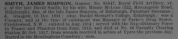 Smith J S Gnr 85847 Royal Field Artillery Obit De Ruvignys Roll Of Honour Vol 4