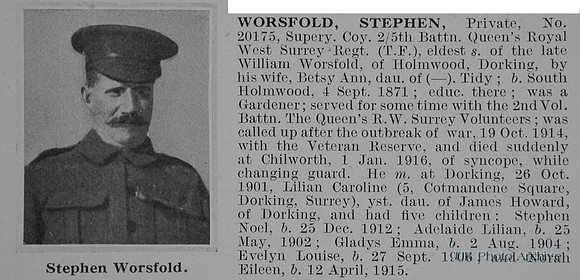 Worsfold S Pte 20175 5th Queens Royal West Surrey Regiment Obit De Ruvignys Roll Of Honour Vol 1