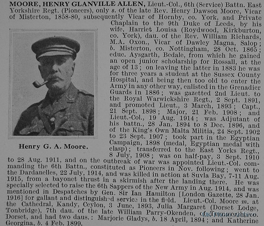 Moore H G A Lt Col 6th East Yorkshire Regiment Obit De Ruvignys Roll Of Honour Vol 1