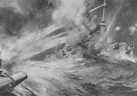 HMS Spitfire Torpeding A German Cruiser On The Night Of 31st May 1916