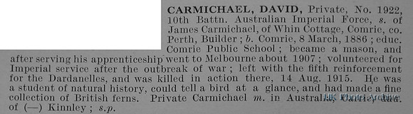 Carmichael D Pte 1922 10th Australian Infantry Obituary De Ruvignys Roll Of Honour Vol 1