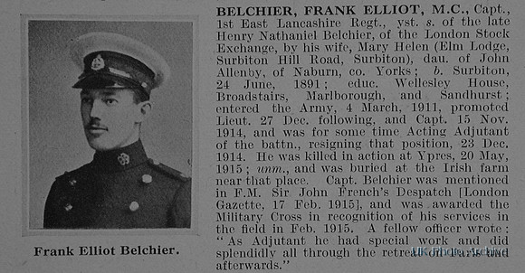 Belchier F E Captain MC 1st East Lancs Regiment Obituary De Ruvignys Roll Of Honour Vol 1
