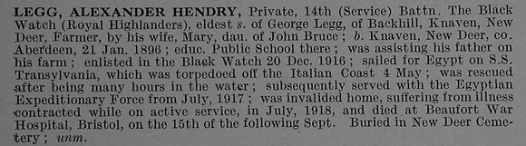 Legg A H Pte S/20884 14th Black Watch (Royal Highlanders) Obit De Ruvignys Roll Of Honour Vol 4