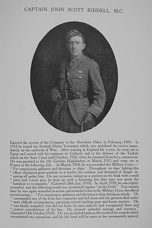 Riddell J S Captain MC 6th Gordon Highlanders Northern Assurance Co War Record