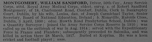 Montgomery W S Dvr T/27912 Army Service Corps Attd Royal Army Medical Corps Obit De Ruvignys Roll Of Honour Vol 4