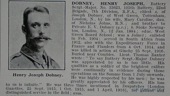 Dobney H J Batt Sergt Major RFA Obit De Ruvignys Roll Of Honour Vol 2