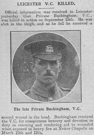 Buckingham W Pte VC 2nd Leicestershire Rgiment The Graphic 27th Sep 1916