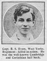 Evers B S Captain 9th West Yorkshire Regiment The Graphic 29th Sep 1916
