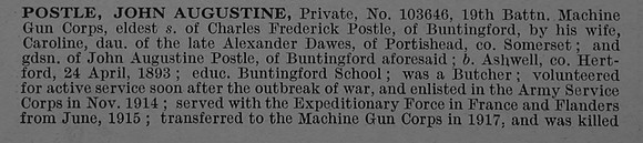 Postle J A Pte 103646 Machine Gun Corps Obit Part 1 De Ruvignys Roll Of Honour Vol 4