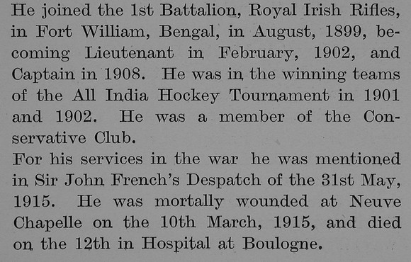 Biscoe A J Captain 1st Royal Irish Rifles Obit Part 2 Bond Of Sacrifice Vol 2
