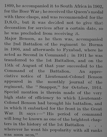 Benson R E Lt Col 1st East Yorkshire Regiment Obit Part 2 The Bond Of Sacrfice Vol 1