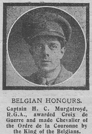 Murgatroyd H C Captain Croix de Guerre Royal Garrison Artillery The Graphic 26th July 1918