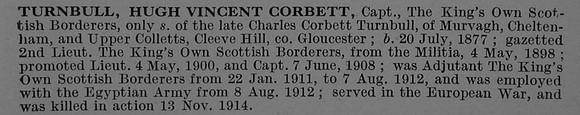 Turnbull H V C Captain 2nd Kings Own Scottish Borderers Short Obit De Ruvignys Roll Of Honour Vol 4