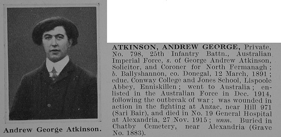 Atkinson A G Pte 798 25th Australian Infantry Obit