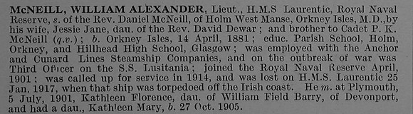 McNeill W A Lt H.M.S. Laurentic Royal Naval Reserve Obit De Ruvignys Roll Of Honour Vol 4