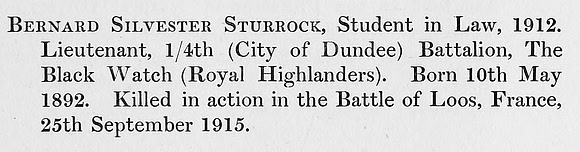 Sturrock B S Lt 4th Black Watch Obit St Andrews University Roll Of Honour