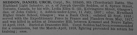 Seddon D U Cpl 333495 9th Highland Light Infantry Obit De Ruvignys Roll Of Honour Vol 4