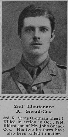 Snead-Cox R M 2nd Lt 3rd Attd 2nd Royal Scots The Sphere 29th July 1916