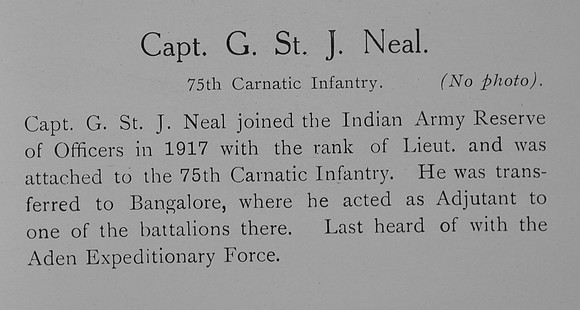 Neal G St J Captain Indian Army Record William Graham Company