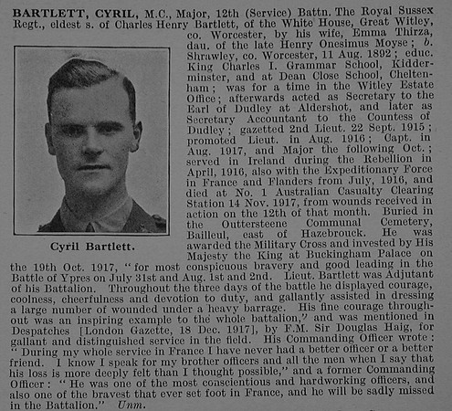 Bartlett C Major MC 12th Royal Sussex Regiment Obit De Ruvignys Roll Of Honour Vol 4
