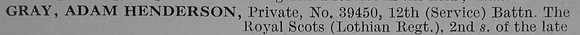 Gray A H Pte 12th Royal Scots Obit Part 1 De Ruvignys Roll Of Honour Vol 3