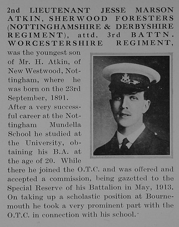 Atkin J M 2nd Lt Notts And Derby Regiment Obit Part 1 The Bond Of Sacrifice Vol 1
