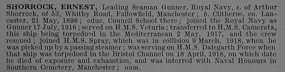 Shorrock E Leading Seaman S.S. Dalegarth Force Royal Naval Volunteer Reserve Obit De Ruvignys Roll Of Honour Vol 4