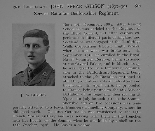Gibson J S 2nd Lt 8th Bedfordshire Regiment Obit Dulwich College Roll Of Honour
