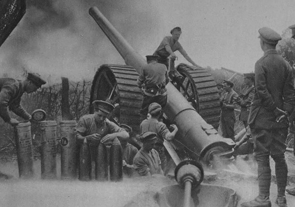 A British Heavy Gun In Action