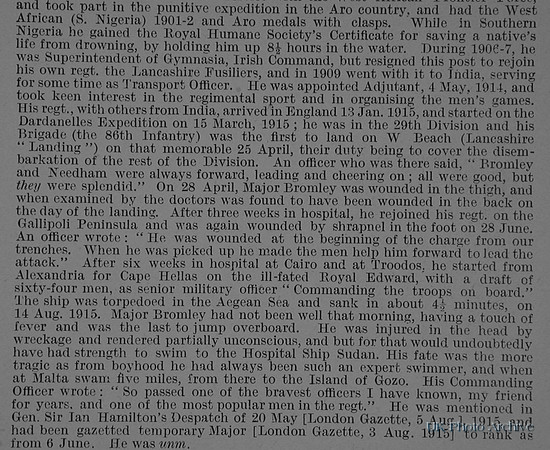 Bromley C Major 1st Lancashire Fusiliers Obituary Part 2 De Ruvignys Roll Of Honour Vol 1