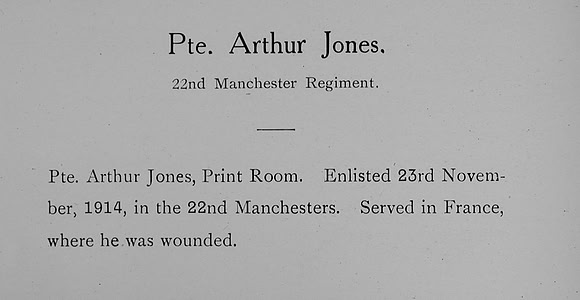 Jones A Pte 22nd Manchester Regiment Record William Graham Co Roll Of Honour