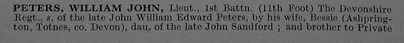 Peters W J Lt 1st Devonshire Regiment Obit Part 1 De Ruvignys Roll Of Honour Vol 4