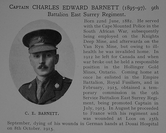 Barnett C E Captain 9th East Surrey Regiment Obit Dulwich College Roll Of Honour