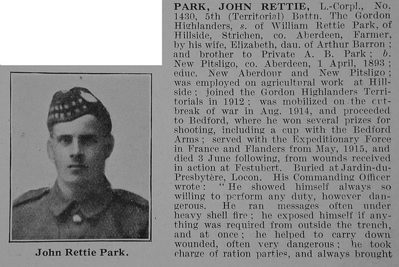 Park J R LCpl 5th Gordon Highlanders Obit Part 1 De Ruvignys Roll Of Honour Vol 5