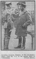 Evans A W Sergt VC Alias Walter Simpson 6th Lincolnshire Regiment The Graphic 21st Dec 1918