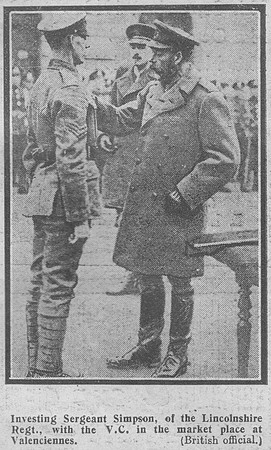 Evans A W Sergt VC Alias Walter Simpson 6th Lincolnshire Regiment The Graphic 21st Dec 1918