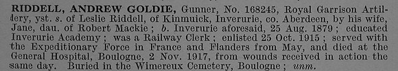 Riddell A G Gnr 168245 Royal Garrison Artillery Obit De Ruvignys Roll Of Honour Vol 4