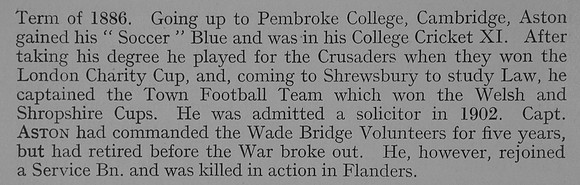 Aston F M Captain 6th Duke Of Cornwalls Light Infantry Obit Part 2 Shrewsbury School Roll Of Service