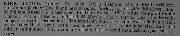 Kirk J Gnr 6888 Royal Field Artllery Obit De Ruvignys Roll Of Honour Vol 4