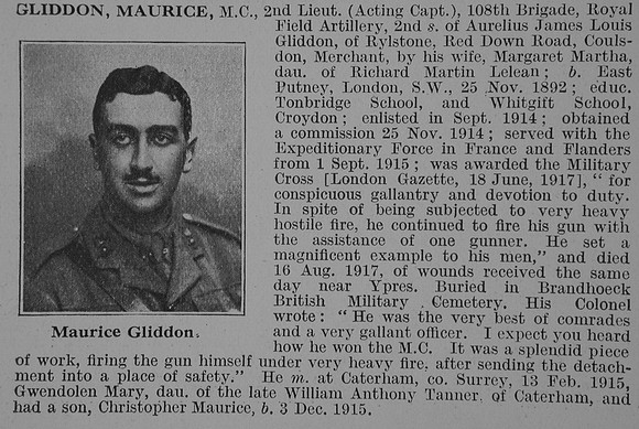 Gliddon M 2nd Lt MC Royal Field Artillery Obit De Ruvignys Roll Of Honour Vol 3