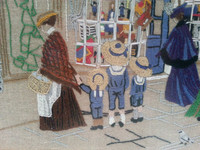 Vintage Framed Embroidered Picture/Panel Victorian Toy Shop And Hotel