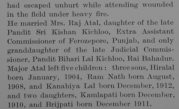 Atal P P L Major Indian Medical Services Obit Part 3 The Bond Of Sacrifice Vol 1